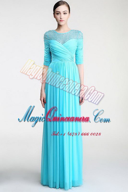 triumph Elegant Scoop Sleeveless Zipper Floor Length Beading and Ruching Mother Of The Bride Dress