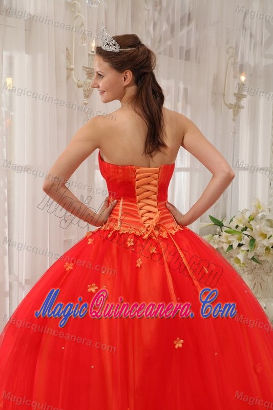 Tulle Sweetheart Corset Back Coral Red Quinces Dress Cantel