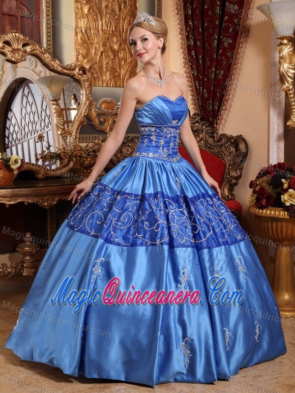 Desirable Stylish Blue Ball Gown Sweet 15 Dress with Embroidery