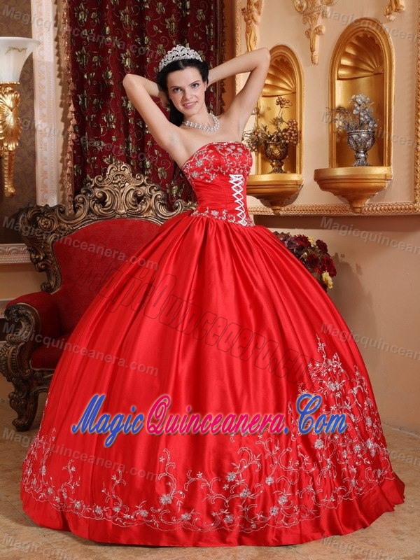 Brand New Strapless Embroidery Floor-length Dress for Quince