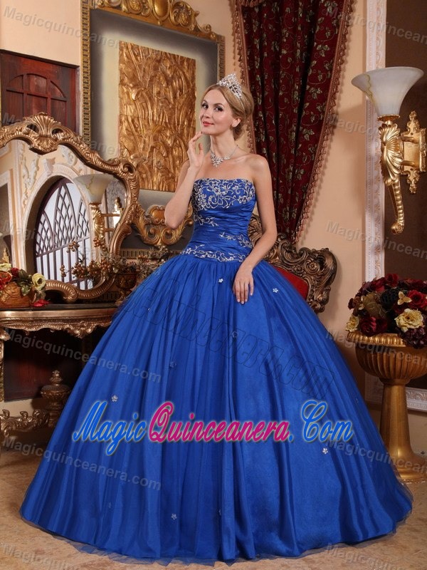 Showy Blue Appliqued Sweet Sixteen Dresses in Olintepeque