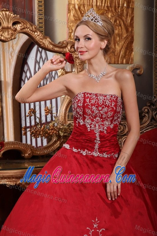Online Wine Red Strapless Appliqued Dress for Sweet 15 Salama