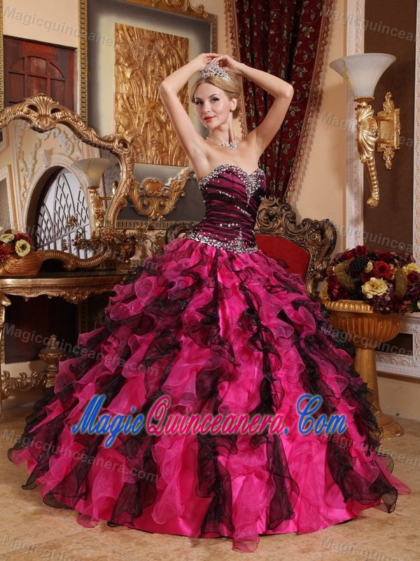Dressy Beaded Ruffled Barberena Sweet 16 Dresses in Multi-color