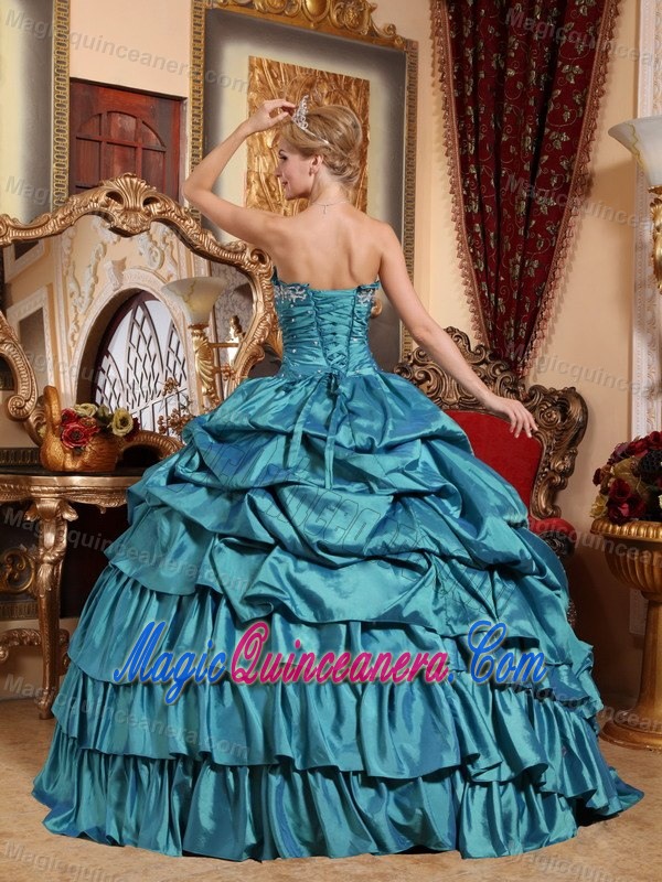Dressed To Kill Teal Pick Ups Dress for Sweet 15 with Appliques