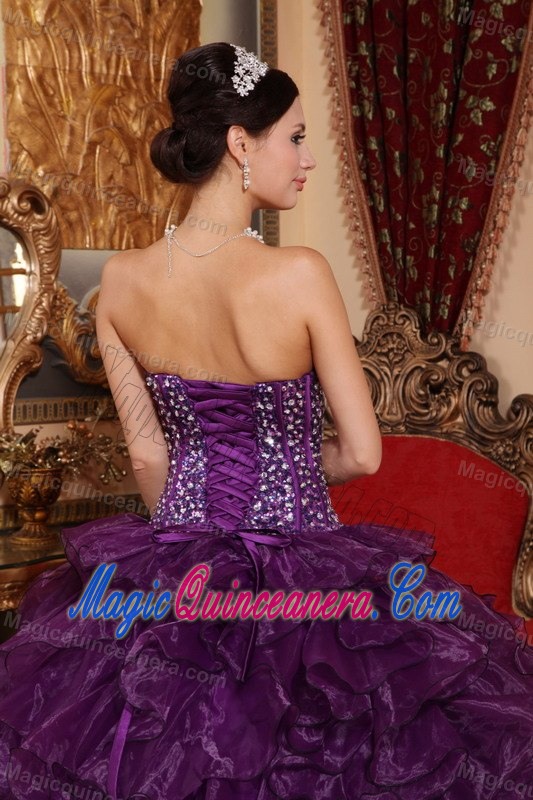 Dashing Sweetheart Beaded Ruffled Purple Sweet 15 Dresses