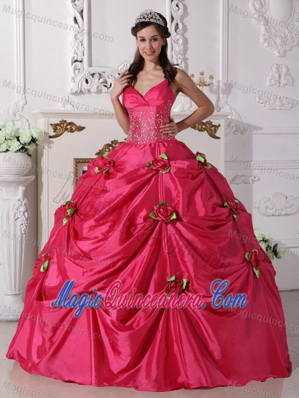 Classy Spaghetti Straps Pick Ups Flowers Sweet Sixteen Dresses
