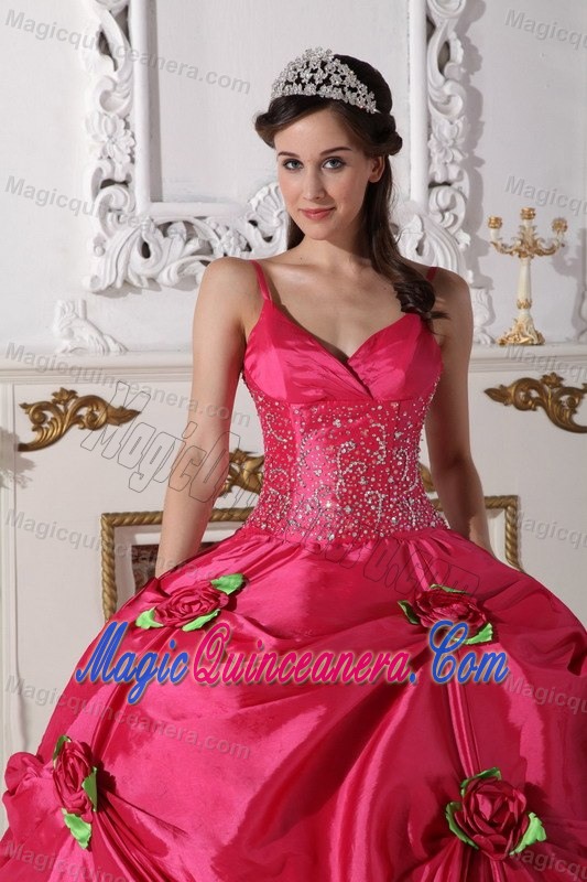 Classy Spaghetti Straps Pick Ups Flowers Sweet Sixteen Dresses