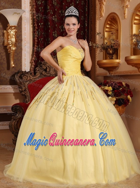 Impressive Paillette Sweetheart Light Yellow Quinceanera Dresses