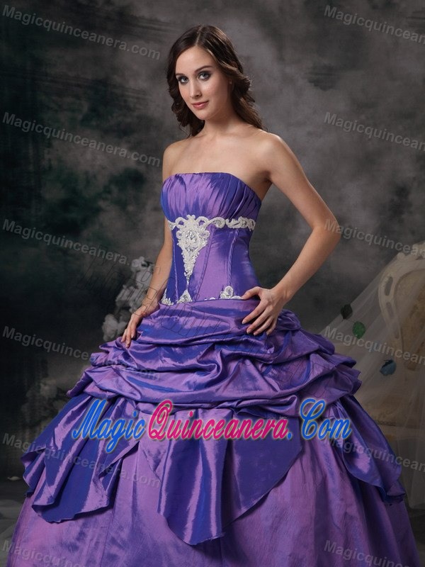 Taffeta Strapless Purple Pick Ups Sweet 15 Dress in Jacaltenango