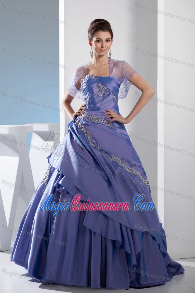 Appliqued Ruffled Purple Sweet Sixteen Dresses in Barberena