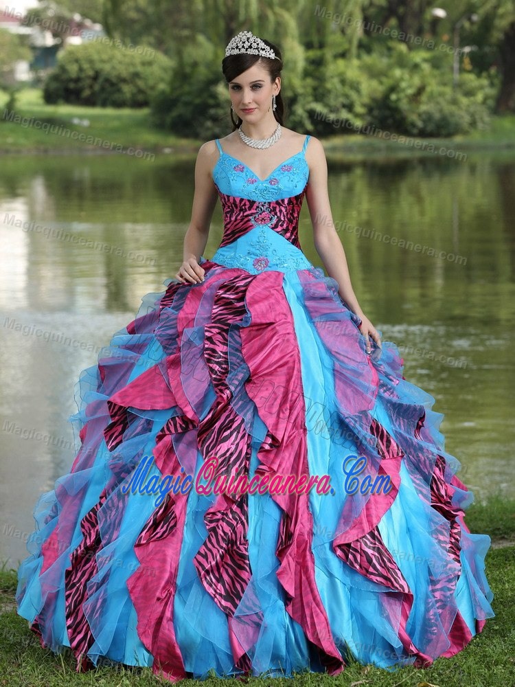 Multi-color Straps Ruffled Zebra Print Quinceanera Party Dresses