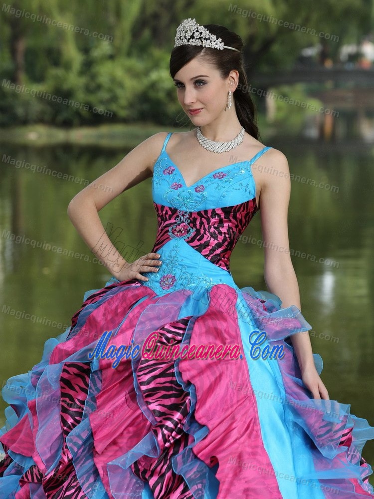 Multi-color Straps Ruffled Zebra Print Quinceanera Party Dresses