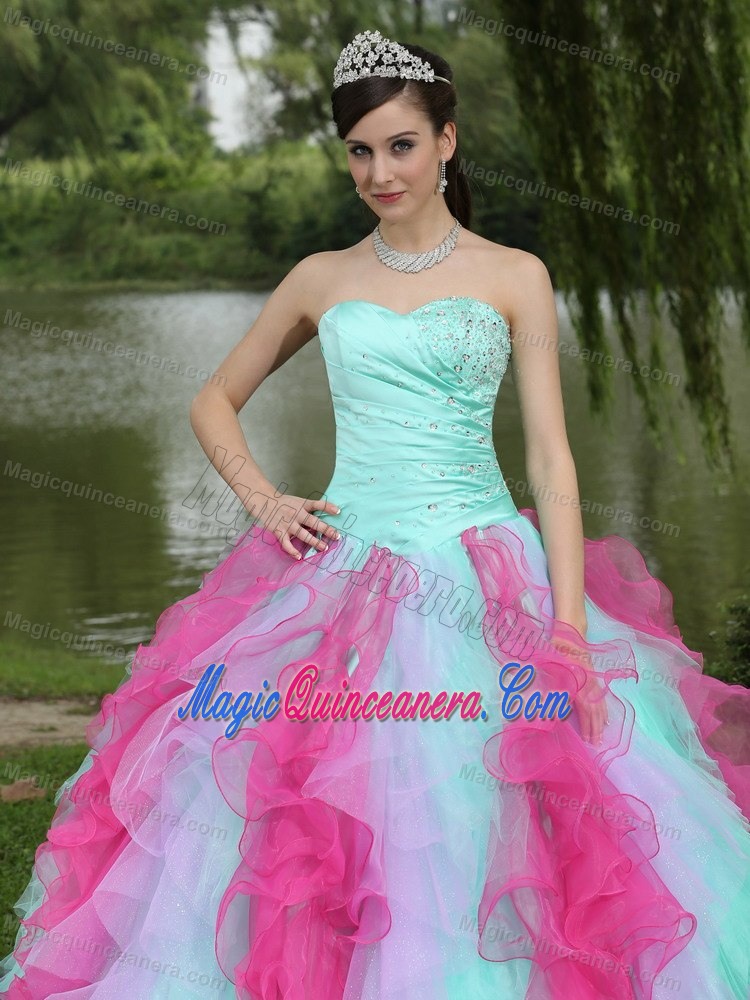 Popular Colorful Ruffled Beaded Sweet 15/16 Birthday Dresses