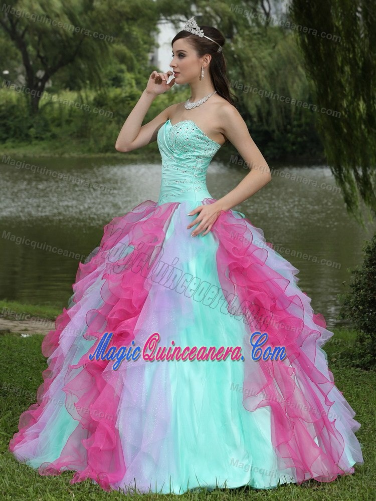 Popular Colorful Ruffled Beaded Sweet 15/16 Birthday Dresses