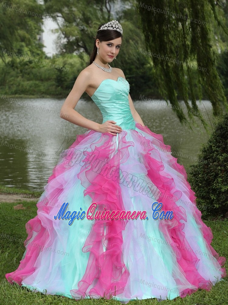 Popular Colorful Ruffled Beaded Sweet 15/16 Birthday Dresses