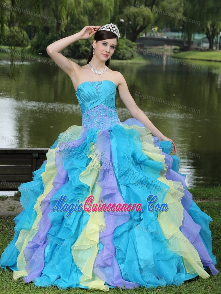 Multi-color Corset Back Ruffled Quinceanera Dress in San Benito