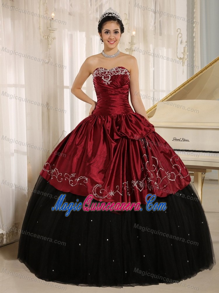 Design Beaded Appliqued Dress for Sweet 15 Wine Red and Black