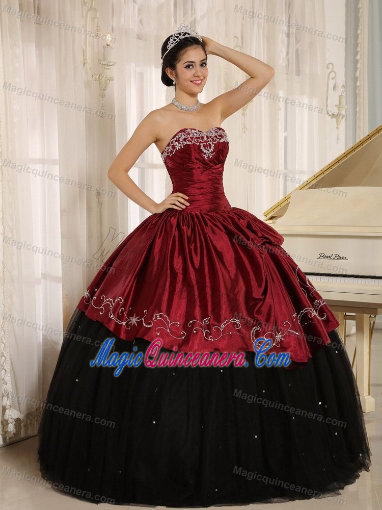 Design Beaded Appliqued Dress for Sweet 15 Wine Red and Black