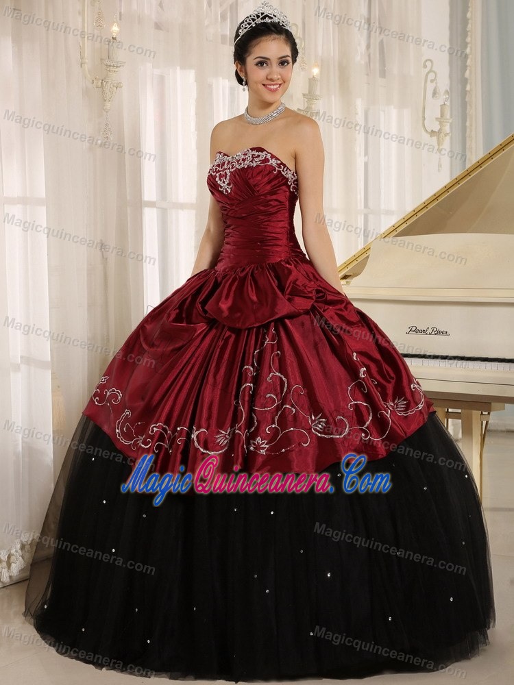 Design Beaded Appliqued Dress for Sweet 15 Wine Red and Black