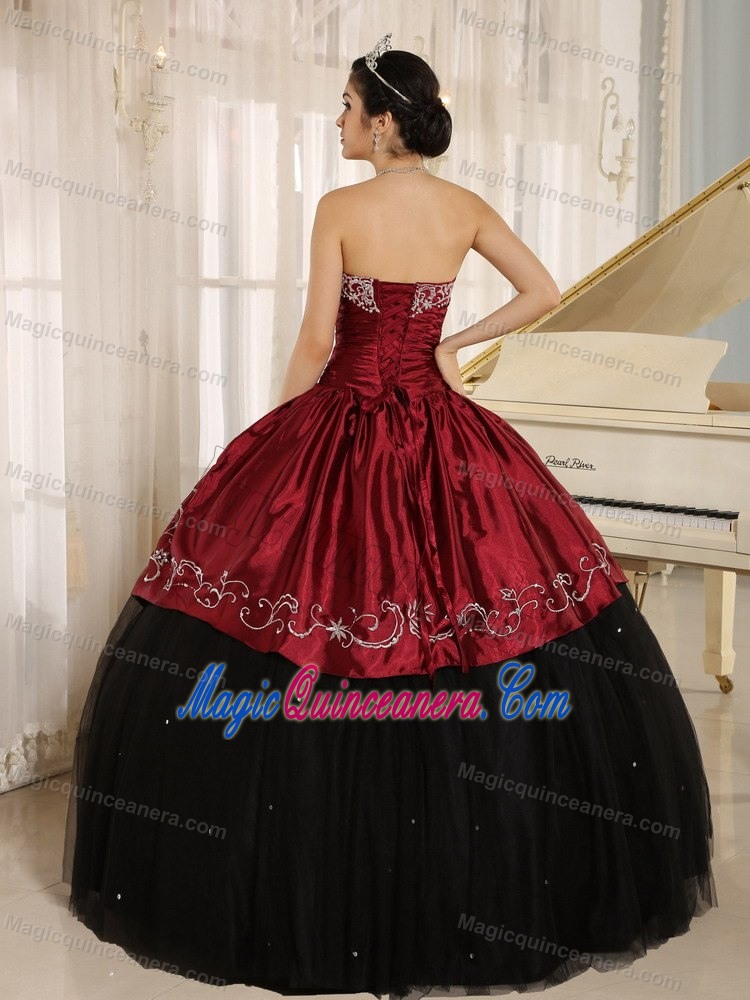 Design Beaded Appliqued Dress for Sweet 15 Wine Red and Black