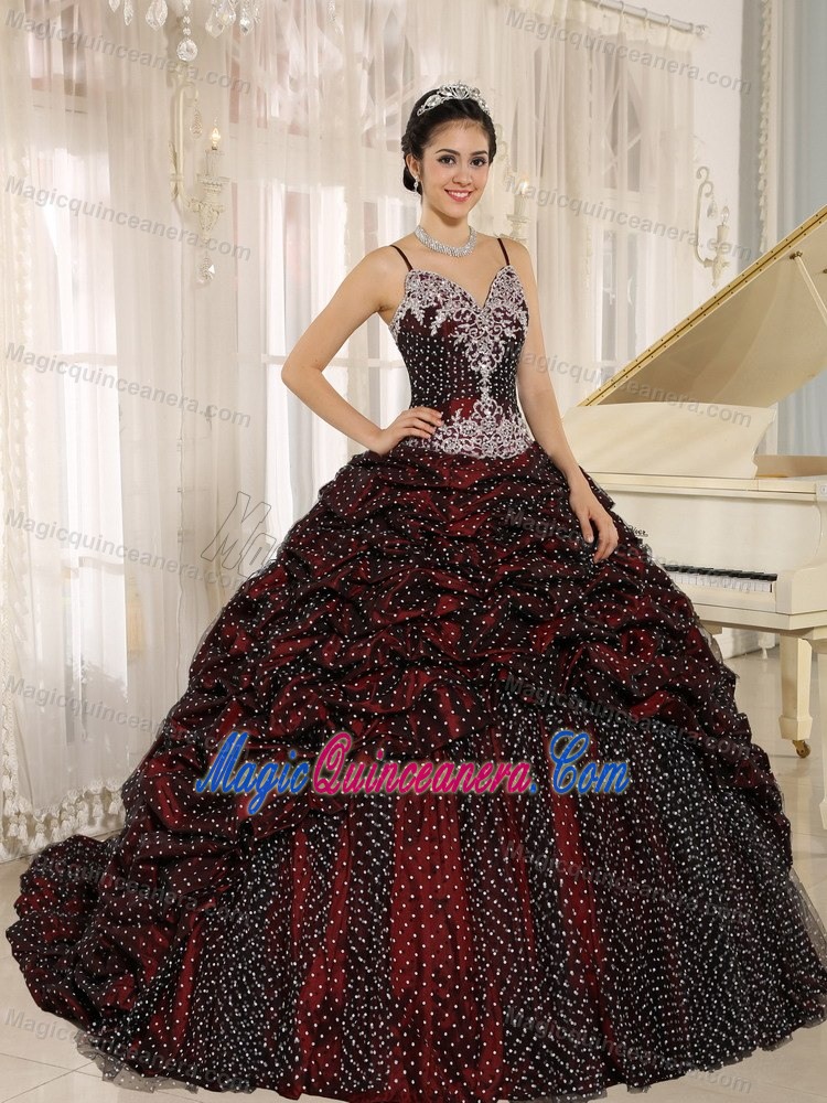 Special Fabric Spaghetti Straps Appliqued Quinceanera Dresses