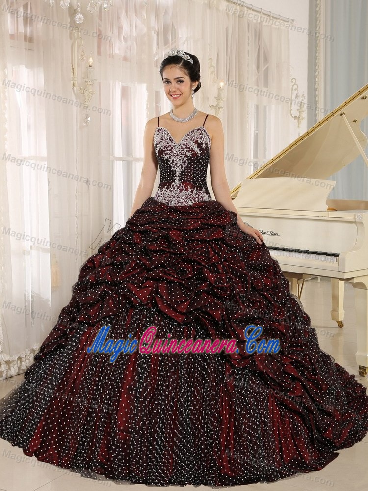 Special Fabric Spaghetti Straps Appliqued Quinceanera Dresses