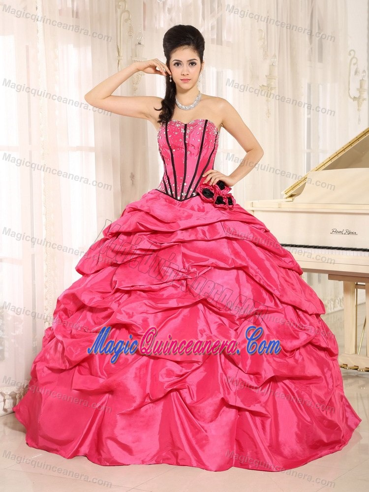 Beaded Flowers Pick Us Dresses for a Quinceanera in Hot Pink