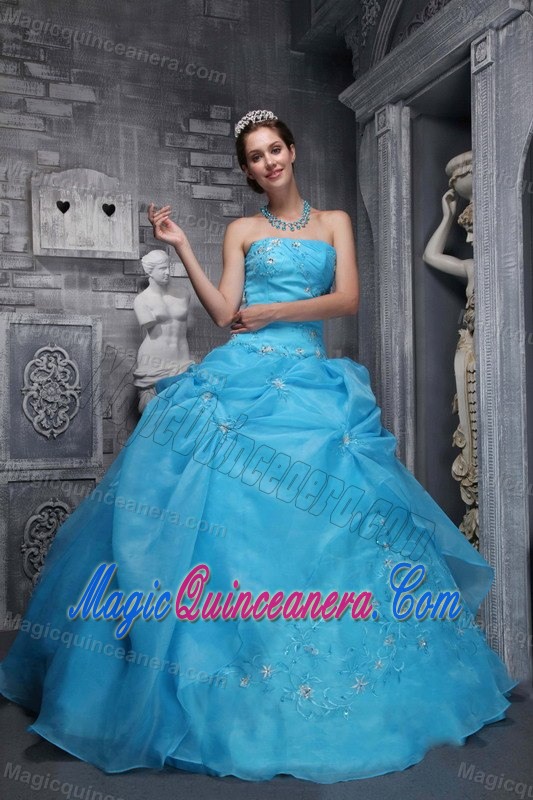 Baby Blue Lace-up Appliqued Sweet 15 Dresses for Wholesale