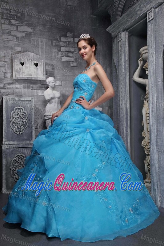Baby Blue Lace-up Appliqued Sweet 15 Dresses for Wholesale
