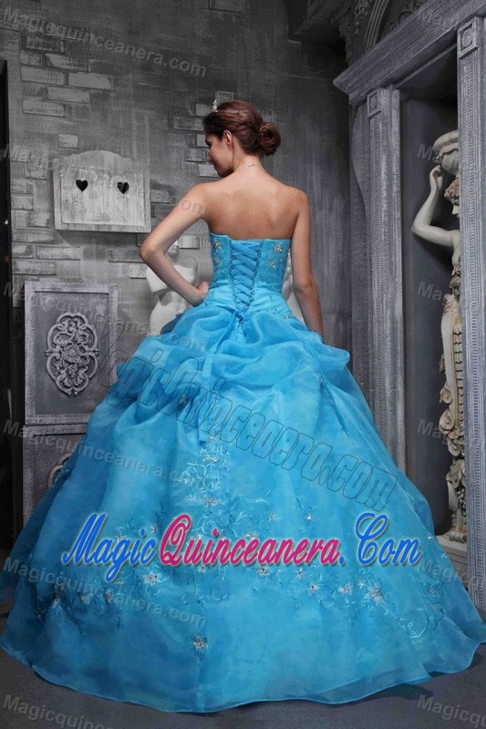 Baby Blue Lace-up Appliqued Sweet 15 Dresses for Wholesale