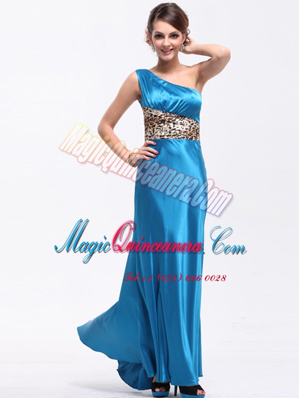 triumph Adorable One Shoulder Sleeveless Floor Length Ruching Side Zipper Mother Of The Bride Dress with Baby Blue