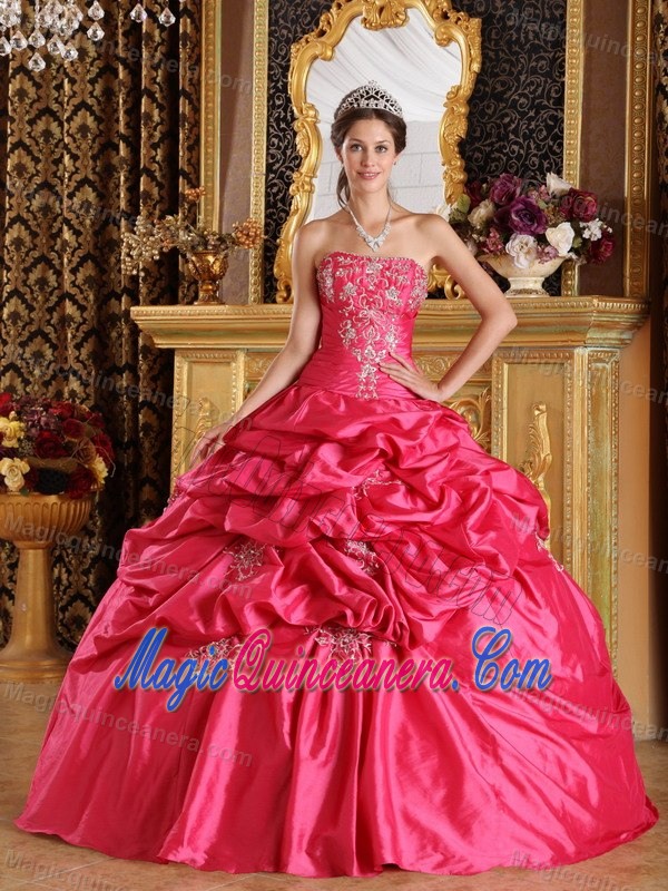 Fabulous Hot Pink Appliqued Pick Ups Quinceanera Gown Dress