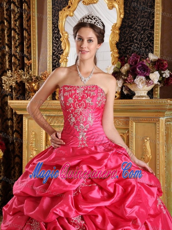 Fabulous Hot Pink Appliqued Pick Ups Quinceanera Gown Dress
