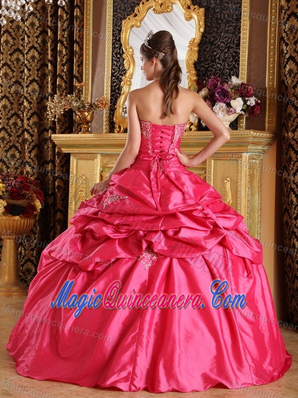 Fabulous Hot Pink Appliqued Pick Ups Quinceanera Gown Dress