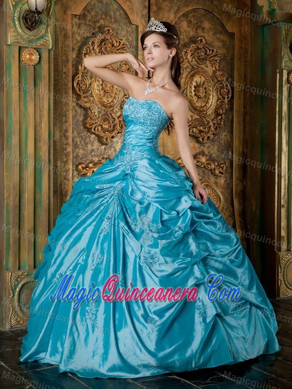 Eye Catching Strapless Appliqued Sweet Sixteen Dresses in Teal