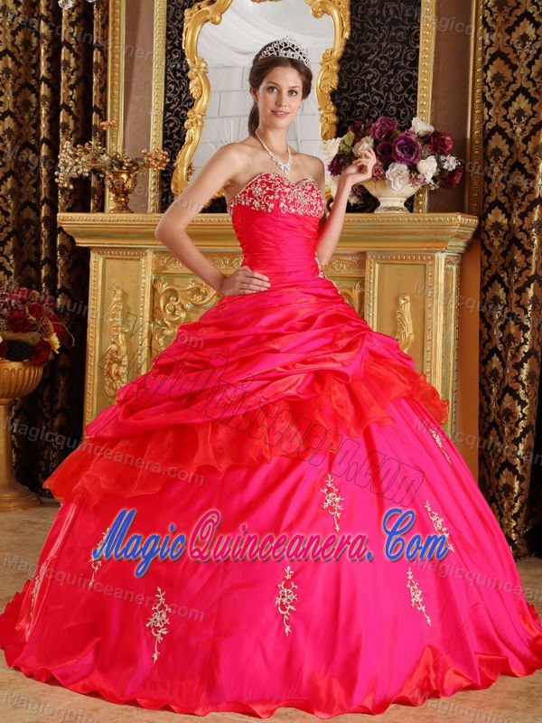 Appliqued Beaded Red Dress for Sweet 15 in Antigua Guatemala
