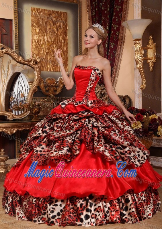 Unique Multi-color Ruffled Leopard Print Quinceanera Party Dress