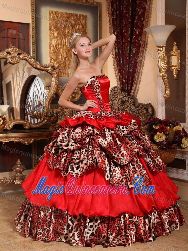 Unique Multi-color Ruffled Leopard Print Quinceanera Party Dress