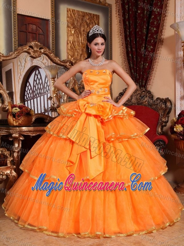 Wholesale Orange Ruffled Layers Quinceanera Gown Dresses