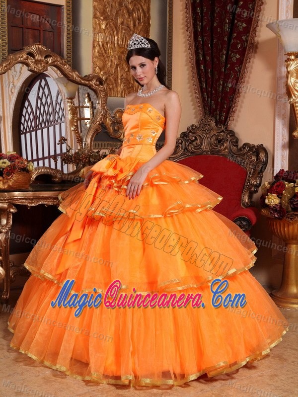 Wholesale Orange Ruffled Layers Quinceanera Gown Dresses