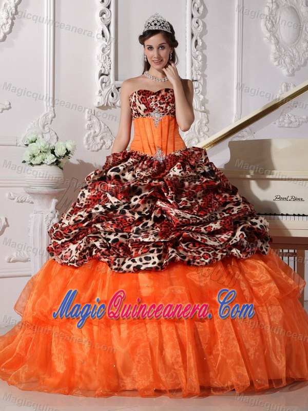 Pretty Leopard Print Orange and Brown Quinceaneras Dress