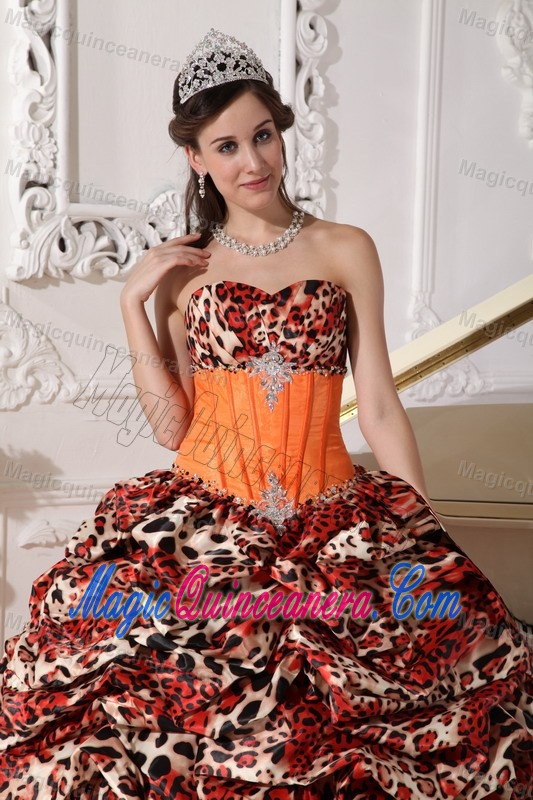Pretty Leopard Print Orange and Brown Quinceaneras Dress