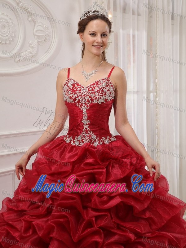Straps Appliqued Pick Ups Wine Red Quinceanera Dresses