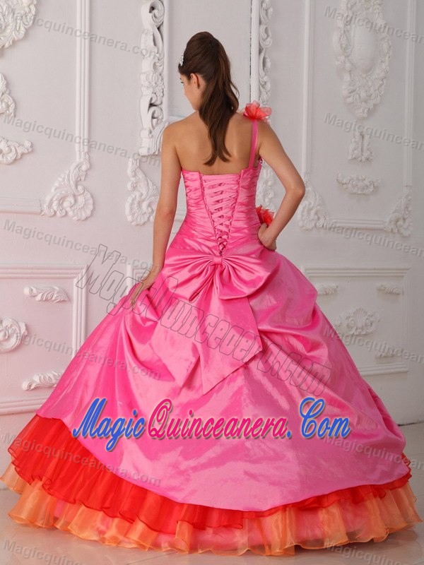 Cute Multi-color one Shoulder Beaded Flowers Sweet 16 Dresses