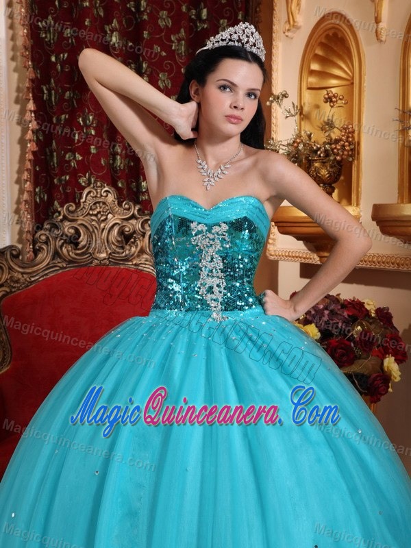Tulle Sequins Appliqued Green Dress for Quince in Mazatenango
