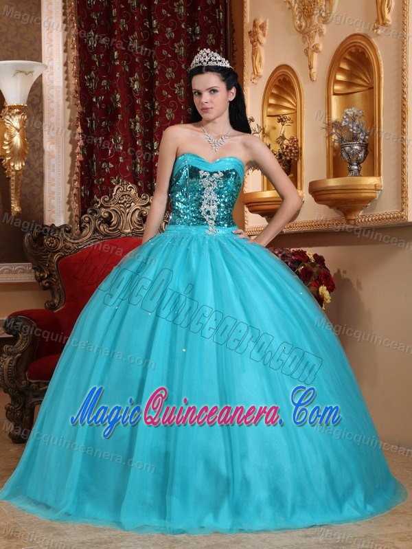 Tulle Sequins Appliqued Green Dress for Quince in Mazatenango