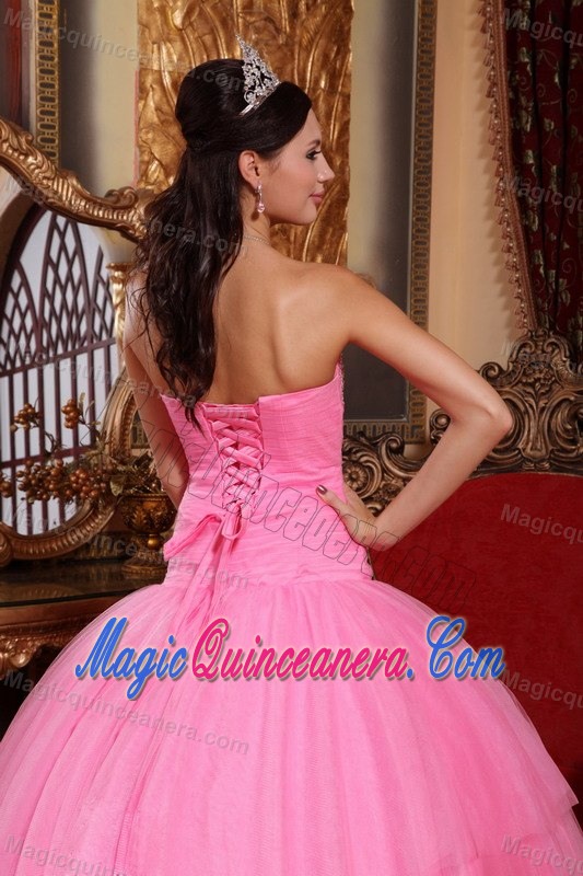 Strapless Appliqued Rose Pink Quinceanera Dress in Coatepeque