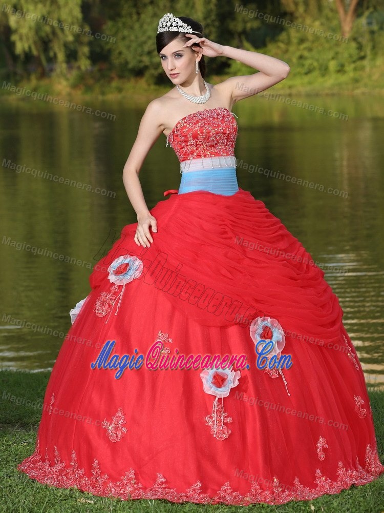 Unique Tulle Appliqued Red Quinceanera Gowns for Wholesale