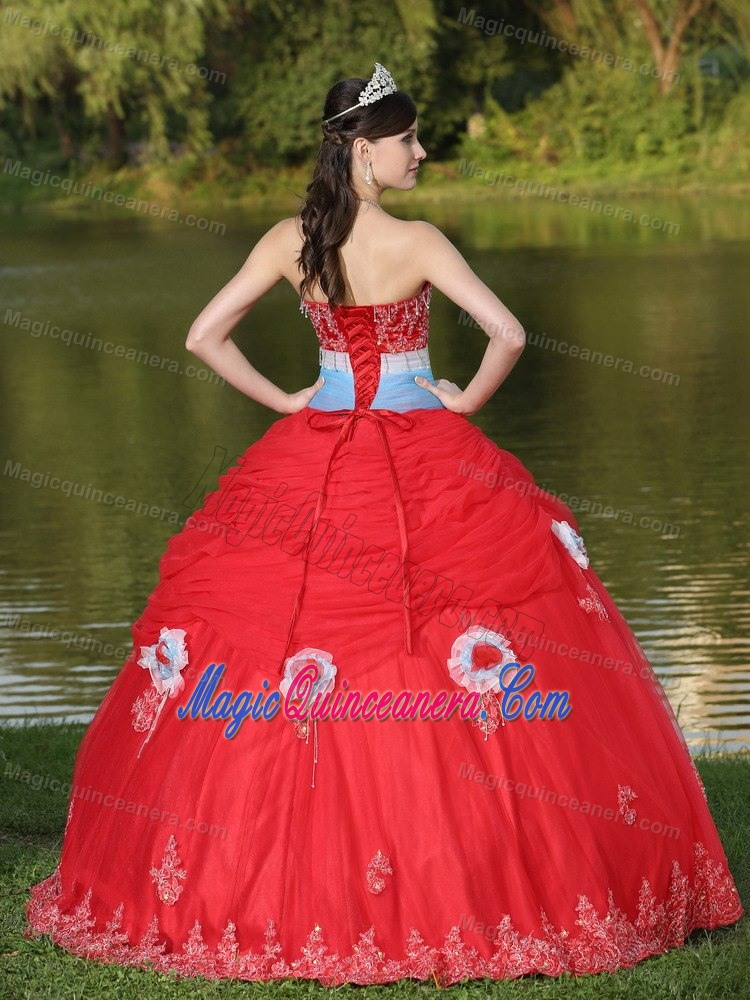 Unique Tulle Appliqued Red Quinceanera Gowns for Wholesale