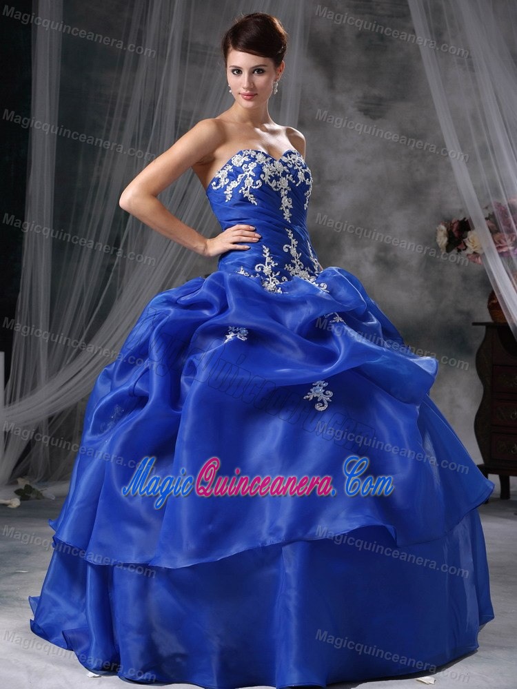 New Arrival Blue Pick Ups Appliqued Quinceanera Party Dresses